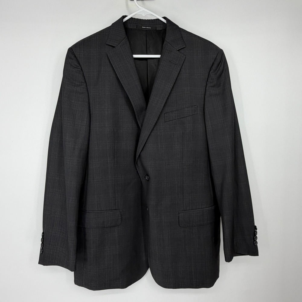 Z Zegna Mens 54R 44R Charcoal Gray Plaid 100% Wool Blazer Sport Coat